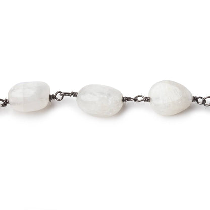 7-9mm Rainbow Moonstone Plain Nuggets on Black Gold over .925 Silver Chain