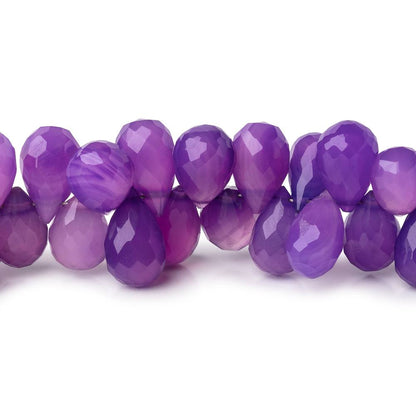 7-9mm Shaded Purple Chalcedony Faceted Tear Drop Beads 8 inch 80 pieces