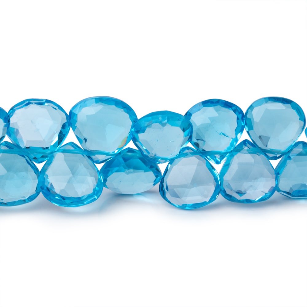 7-9mm Swiss Blue Topaz Faceted Heart Beads 8.5 inch 54 pieces AAA