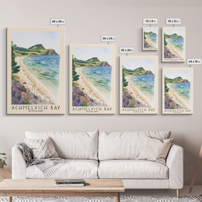 Achmelvich Bay, Scotland Watercolor Print, Vacation Gift, Scotland Wall Art, Beach Painting, Beach Decor, Large Wall Art, Wood Frame Art