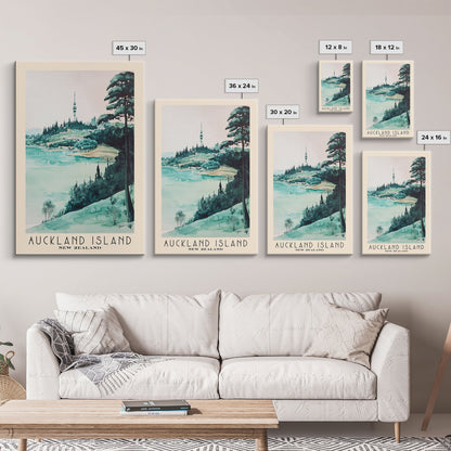 Auckland Island, New Zealand Watercolor Print, Vacation Gift, New Zealand Wall Art, Beach Painting, Beach Decor, Large Wall Art, Wood Frame Art