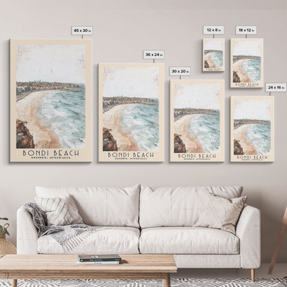 Bondi Beach, Sydney, Australia Watercolor Print, Vacation Gift, Sydney, Australia Wall Art, Beach Painting, Beach Decor, Large Wall Art, Wood Frame Art