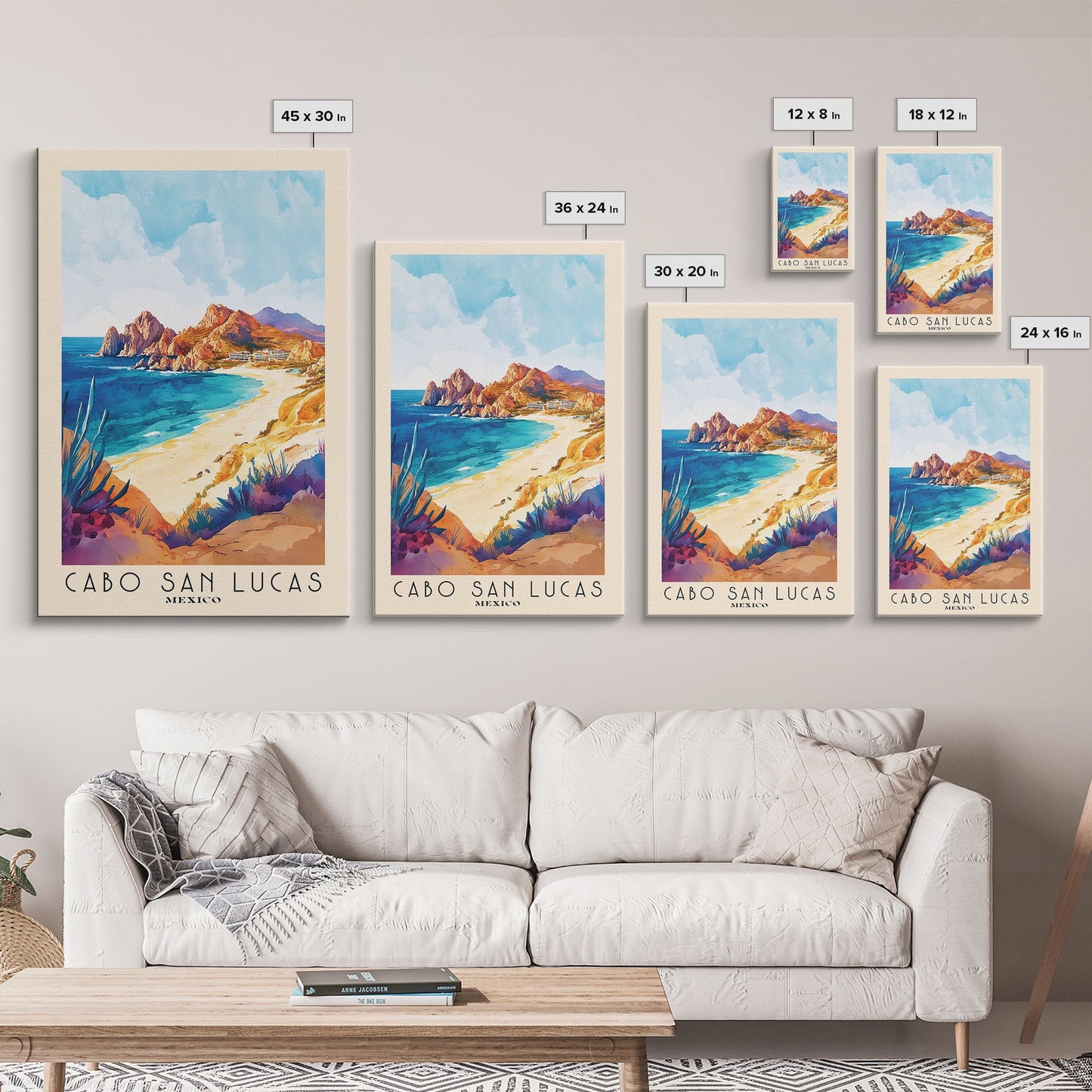 Cabo San Lucas, Mexico Watercolor Print, Vacation Gift, Mexico Wall Art, Beach Painting, Beach Decor, Large Wall Art, Wood Frame Art