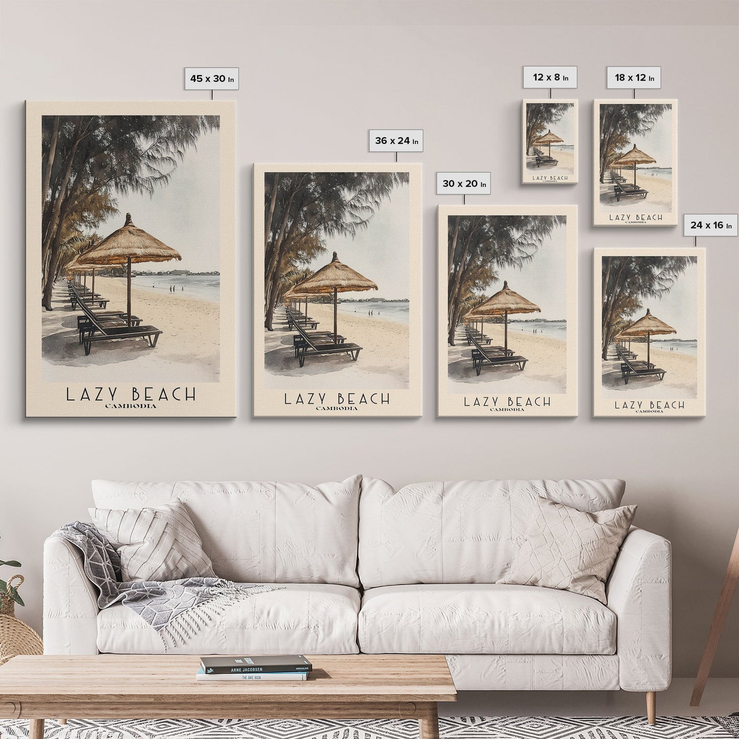 Lazy Beach, Cambodia Watercolor Beach Print, Vacation Gift, Cambodia Wall Art, Beach Painting, Beach Decor, Beach Painting
