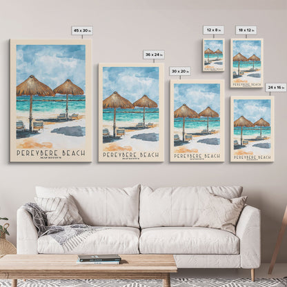 Pereybere Beach, Mauritius Watercolor Beach Print, Vacation Gift, Mauritius Wall Art, Framed Canvas Print, Framed Beach Painting