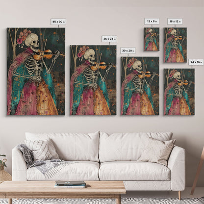 Day of the Dead Skeleton Playing Violin - Colorful Skeleton Art - Dia de los Muertos Inspired Print - Halloween Skeleton Decor