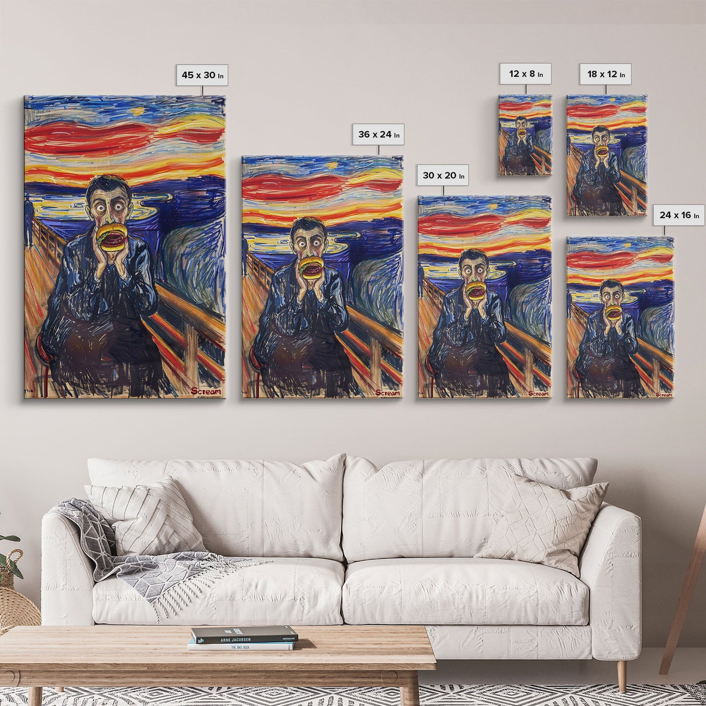 Scream-Inspired Art of a Man Eating a Hamburger, Blending Horror and Humor for a Unique Halloween Wall Art Addition