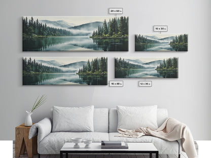Ready To Hang Panoramic Foggy Pine Forest Canvas Wall Art, Nature Wall Art, Misty Green Forest Print, Modern Home Decor, Ready To Hang Art