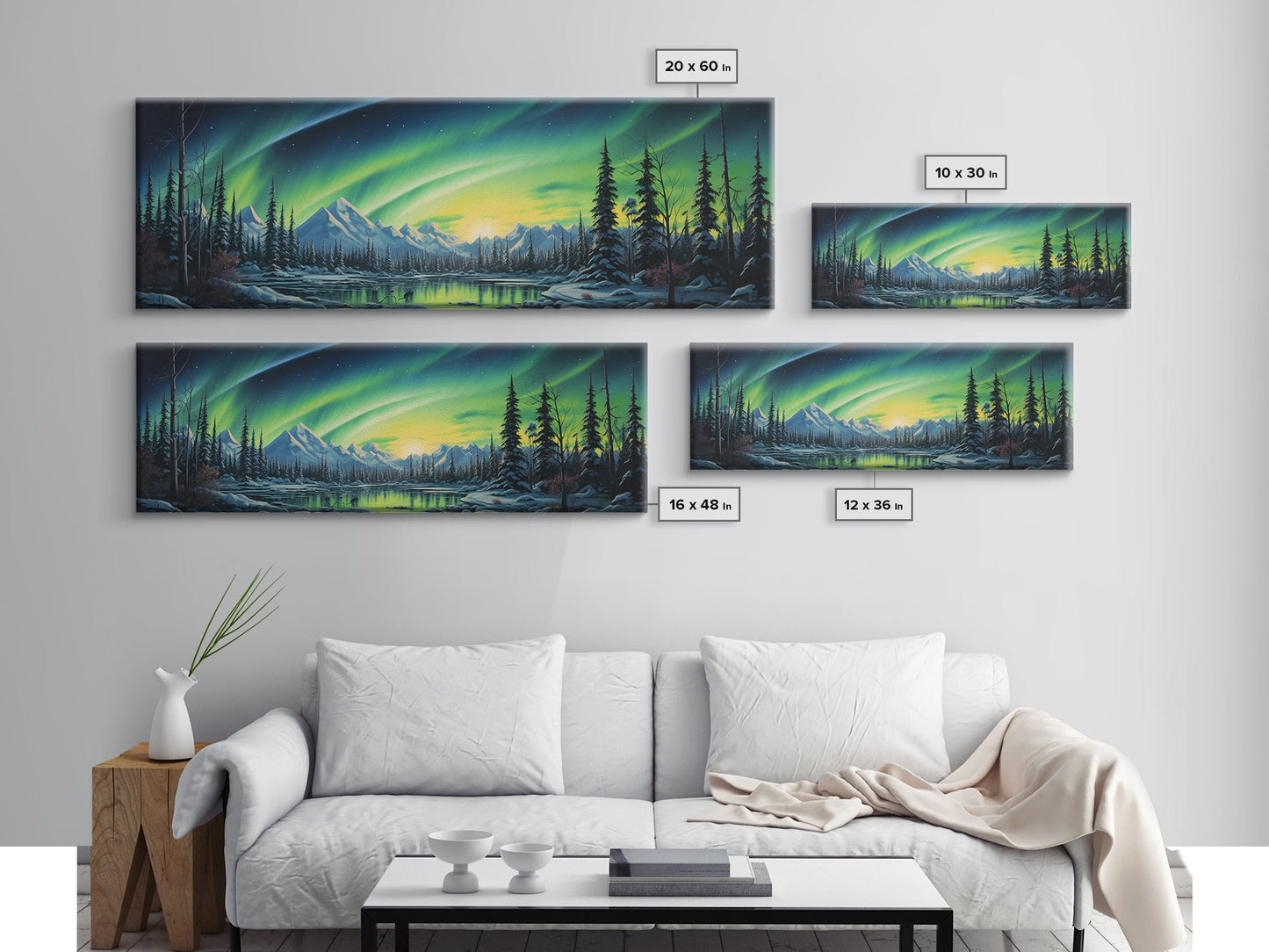 Aurora Borealis, Framed Canvas Print, Beautiful Alaskan Winter Landscape Painting, Moody Art, Unique Wall Art