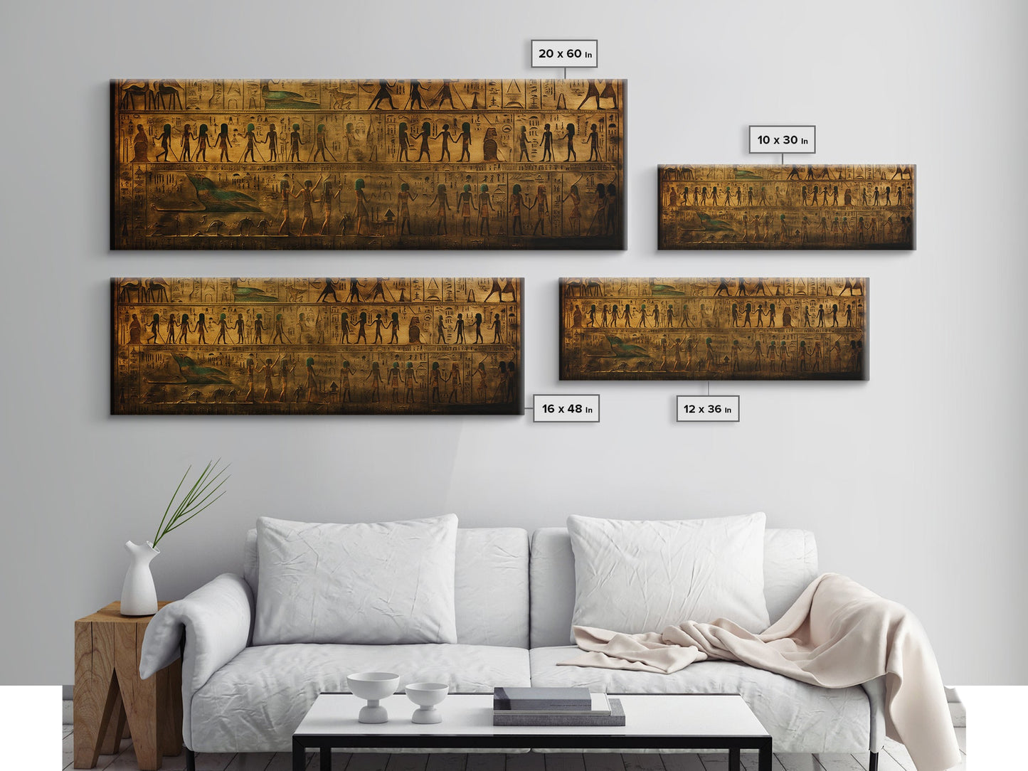 Egyptian Hieroglyphs, Framed Canvas Print, Unique Wall Art, Egyptian Inspired Wall Decor