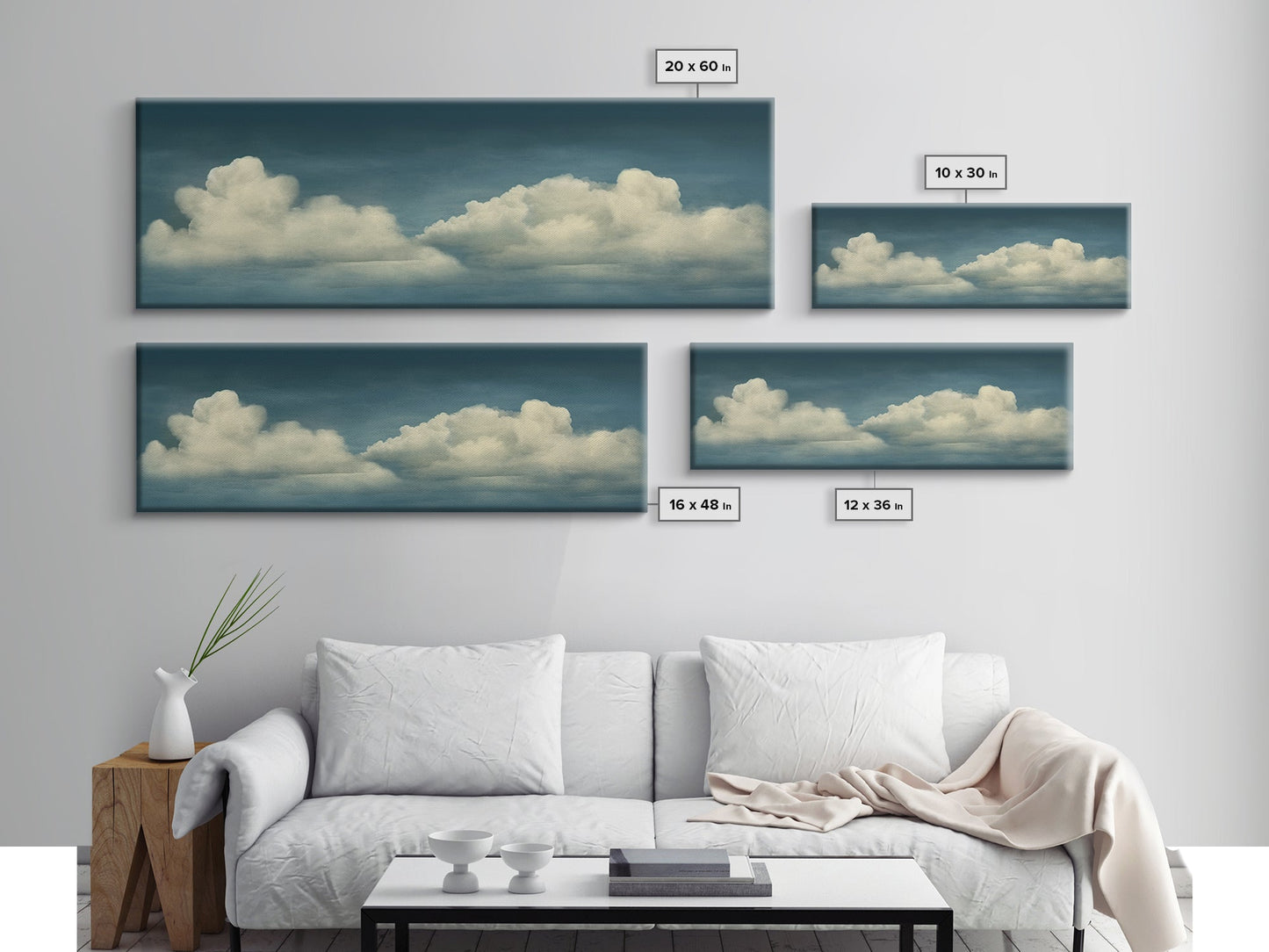 Wide Format Clouds Wall Art - Panoramic Print - Framed Canvas Print - Panoramic Framed Canvas Cloudy Art Print - Clouds On A Blue Sky