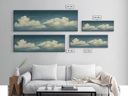 Wide Format Clouds Wall Art - Panoramic Print - Framed Canvas Print - Panoramic Framed Canvas Cloudy Art Print - Clouds On A Blue Sky