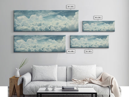 Panoramic Framed Canvas Wall Art Set Pastel Cloud Blue Sky Nature Landscape Prints Minimalist Modern Art Nature Wall Decor Framed Canvas