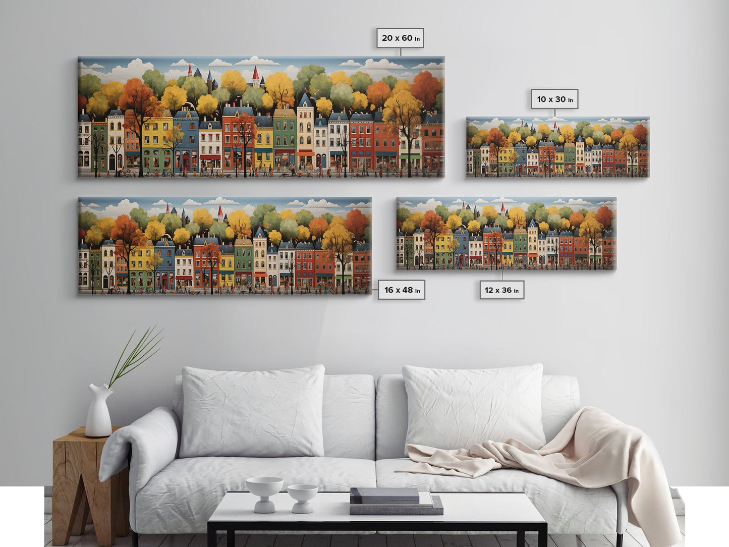 Boston Row Houses - Framed Canvas Print - Colorful Wall Art - Panoramic Print - Boston In The 1800s