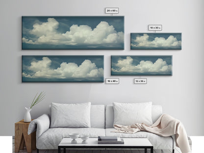 Large Format Clouds Wall Art - Panoramic Print - Framed Canvas Print - Panoramic Framed Canvas Cloudy Art Print - Clouds On A Blue Sky