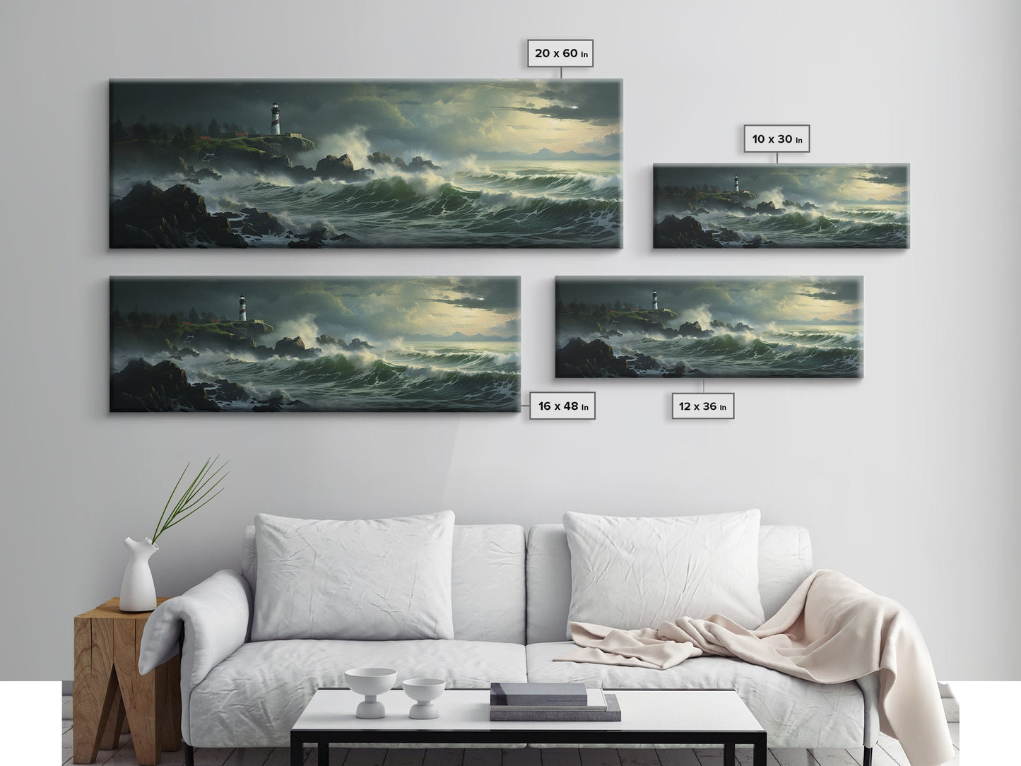 Lighthouse In The Storm, Framed Canvas Print, Nautical Decor, Nautical Painting, Guest Room Art, Moody Decor