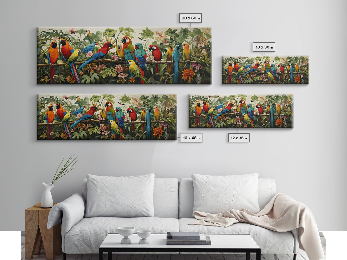 Birds Of Paradise, Parrot Print, Tropical Art, Framed Canvas Print, Beautiful Above Sofa Wall Art, Guest Room Decor