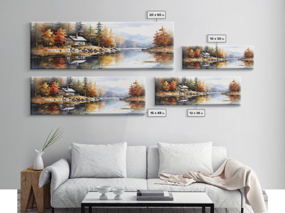 Rustic Lake Cabin at Dusk Watercolor Painting | Peaceful Wilderness Landscape Canvas Print | Modern Country Decor and Nature Lovers