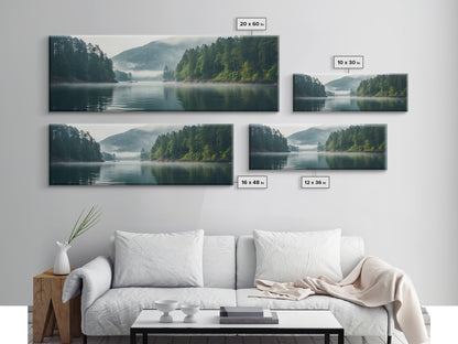 Rustic Nature Landscape Painting Canvas Print | Cozy Forest Canvas Art | Misty Lake & Earth Tones | Farmhouse Cabin Decor