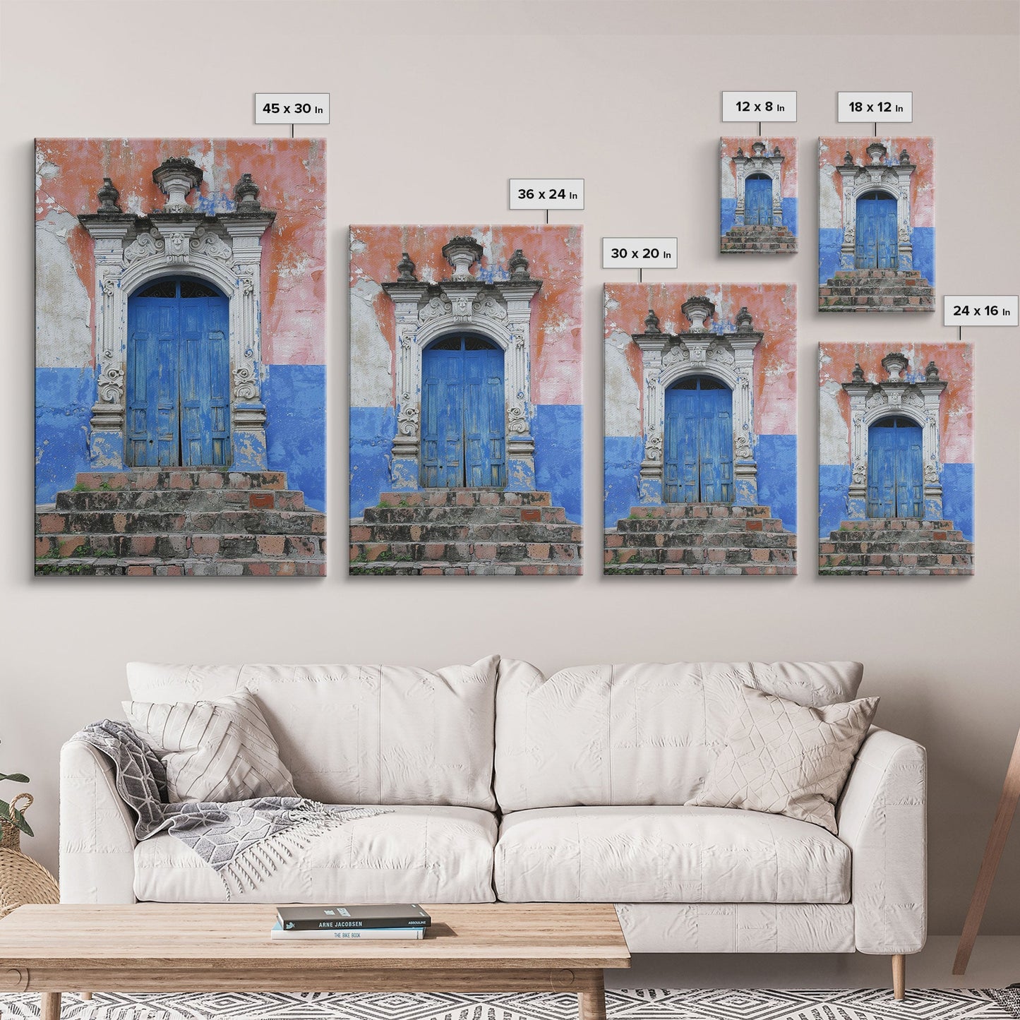Change3 Mexican Wall Art, Colorful Mexican Door Architecture Painting Framed Canvas Print, Traditional Hacienda Architecture, Ready To Hang