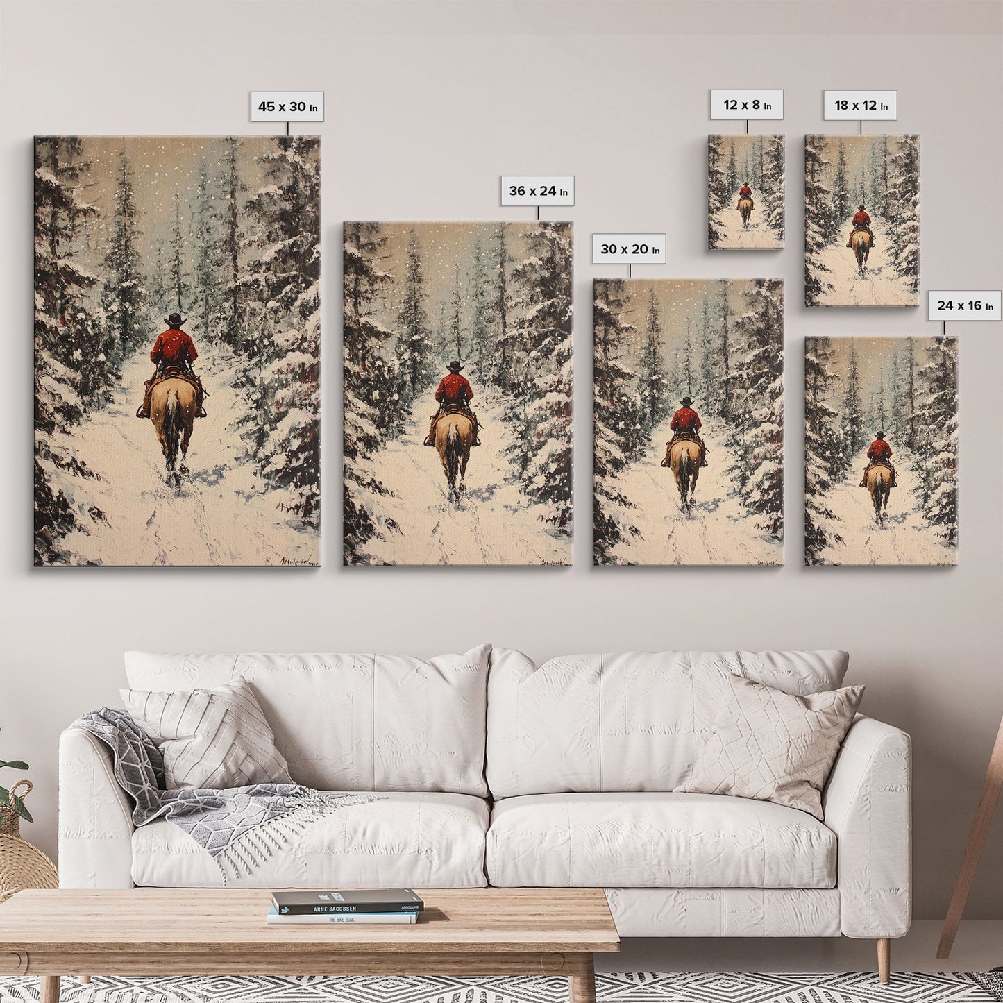 Cowboy on Horseback in Golden Autumn Trees Framed Canvas Print Rustic Christmas Wall Art Fall Decor Country Christmas Gift Seasonal Wall Art