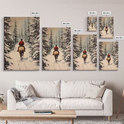 Cowboy on Horseback in Golden Autumn Trees Framed Canvas Print Rustic Christmas Wall Art Fall Decor Country Christmas Gift Seasonal Wall Art