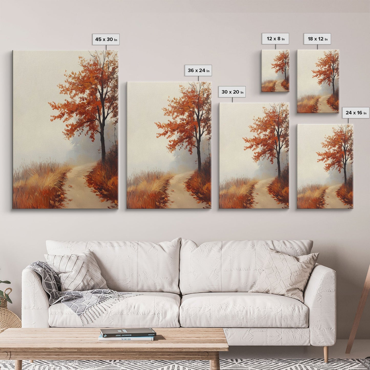Framed Canvas Print of a Cozy Autumn Path with Trees and Fall Leaves, Rustic Country Decor, Moody Landscape Art, Best Gift Idea, Fall Decor