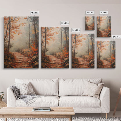 Framed Canvas Print of a Fall Path with Fence and Trees, Autumn Wall Art, Rustic Country Decor, Best Gift Idea, Modern Farmhouse Fall Decor