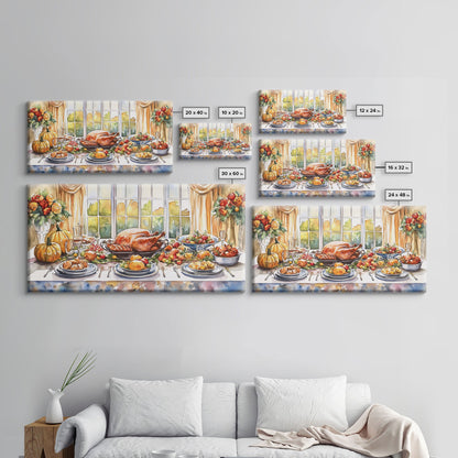 Framed Canvas Print Autumn Thanksgiving Dinner Table Art with Pumpkins, Perfect Fall Home Decor, Seasonal Wall Art, and Gallery Wall Piece
