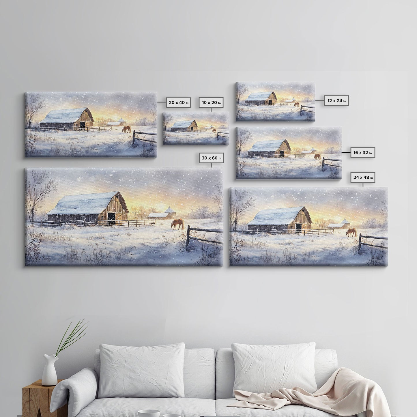 Rustic Barn in Winter Wonderland, Framed Canvas Print, Farmhouse Christmas Art, Christmas Wall Decor, Holiday Seasonal Wall Art, Gift Idea