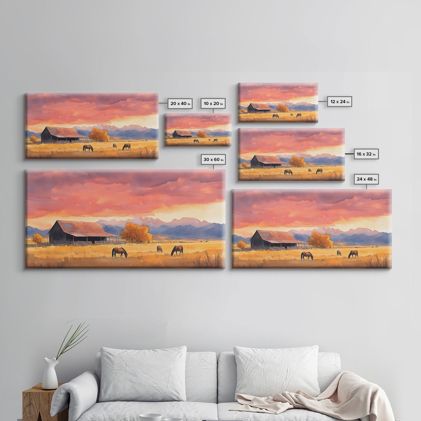 Rustic Mountain Barn Sunset Canvas Print | Autumn Farmhouse Wall Art | Fall Home Decor | Holiday Art Gift | Framed Canvas Print Wall Decor