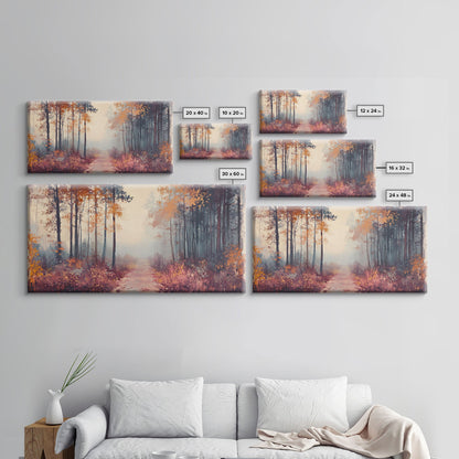Misty Autumn Woods Framed Canvas Print, Moody Fall Pathway Art, Fall Home Decor, Modern Farmhouse Seasonal Wall Art, Holiday Gift Idea