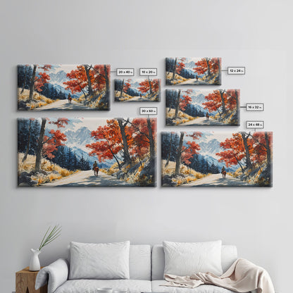 Cowboy Riding In Winter Snow Framed Canvas Print Tall Art Winter Landscape Rustic Christmas Decor Western Home Wall Art Mountain Gift Idea