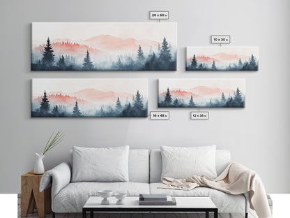 Misty Mountain Panoramic Print, Wood Framed Wall Art, Dark & Moody Home Decor, Fog Over The Blueridge Mountains