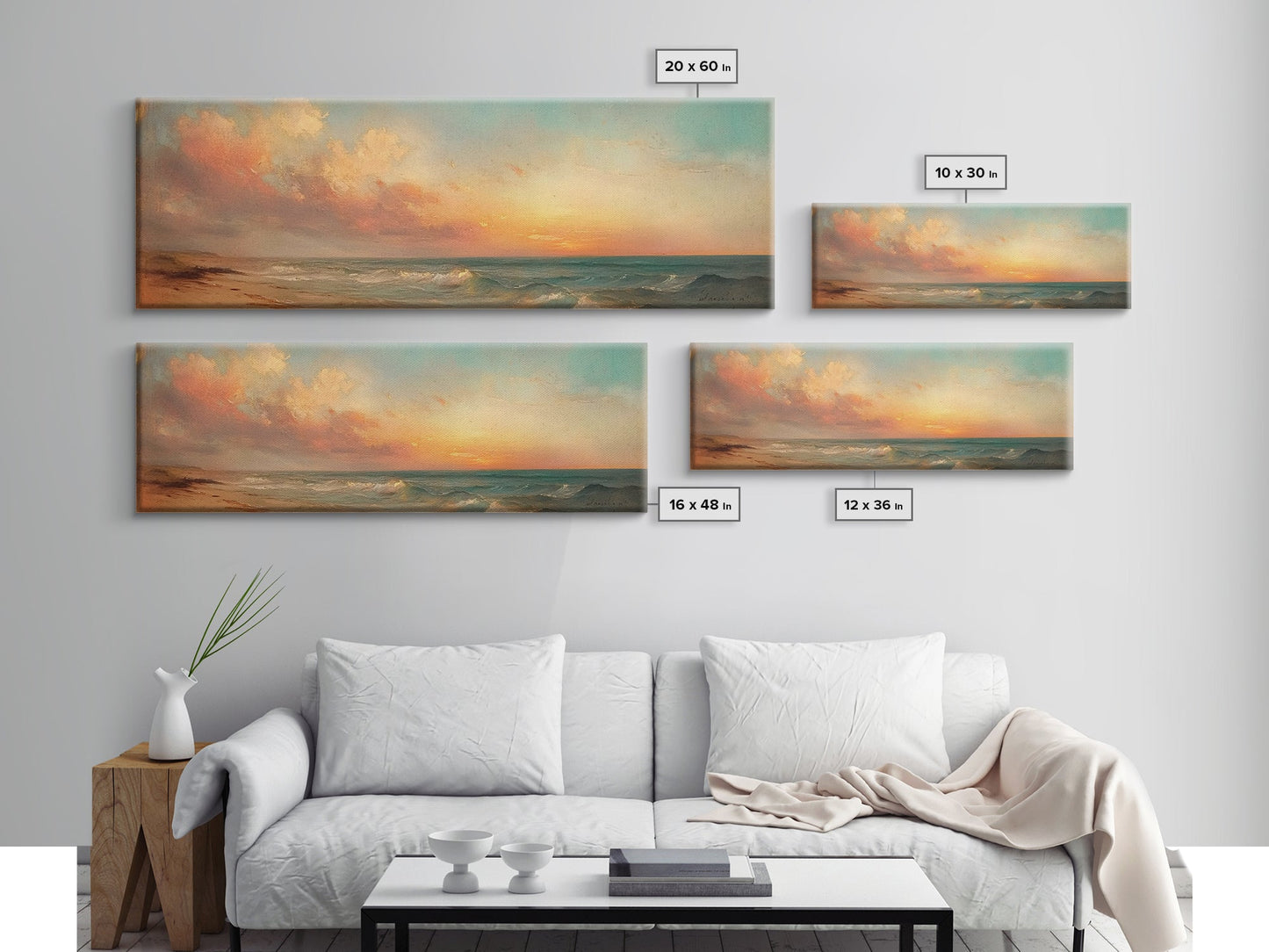 Moody Beach Seascape Painting Print, Wood Framed Wall Art, Canvas Art, Beach Painting, Beach at Sunset, Above Sofa Boho Wall Decor