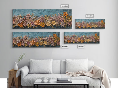 Abstract Wildflower Field Oil Painting Print | Nature Framed Large Gallery Art Ready To Hang, Panoramic Extra Wide Wall Art