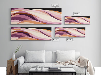 Lavender and Lilac Ocean Waves - MCM Style Modern Art, Retro Abstract Panoramic Print, Wood Framed Art, Modern Home Decor