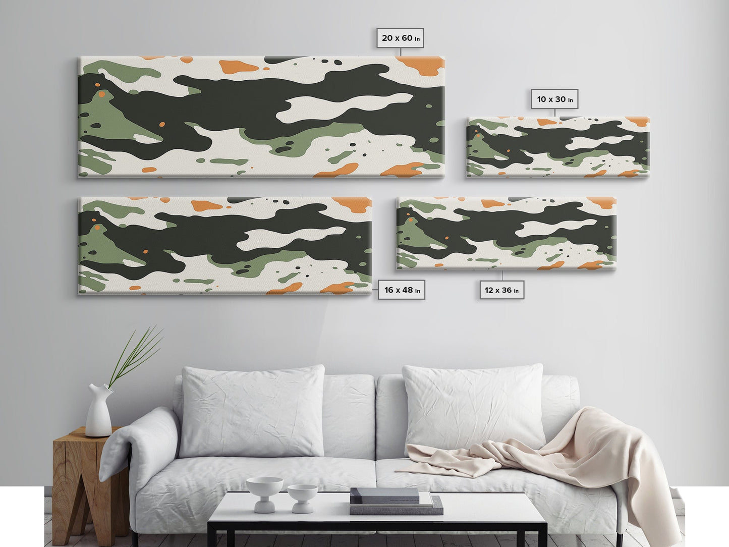 Camoflage, Camo Pattern Wall Art, Framed Canvas Print, Farmhouse Abstract Wall Art, Extra Wide Oversized Wall Art, Cammy Home Decor