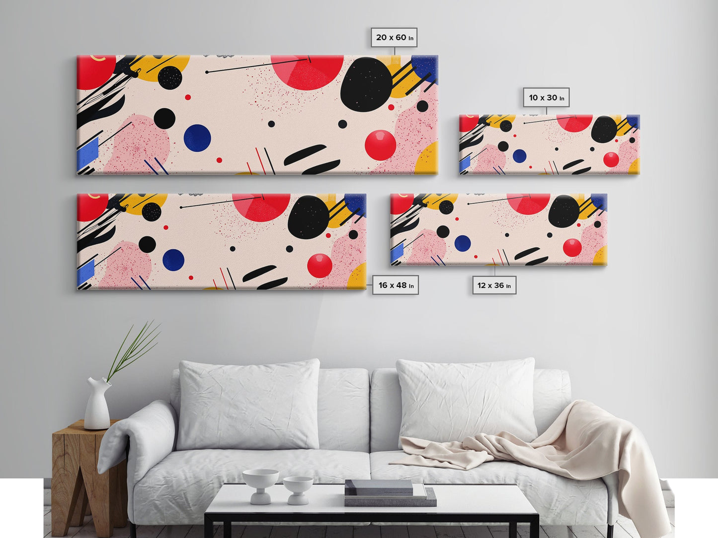 Retro 1990s Inspired Wall Art, Framed Canvas Print, Pink and Cerise Geometric Shapes, Boho Abstract Art, Modern Art / Home Decor