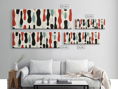 Mid Century Modern Wall Art Framed Canvas - Rain Drops - Panoramic Modern Wall Art Print - Above Bed or Above Sofa Wall Art, Modern Art