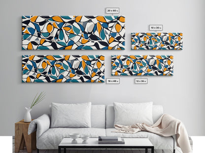 Mid Century Modern Art - Floral Abstract Pattern - Panoramic Canvas Print - Retro Loft Art - Large Wall Art - Geometric Abstract Art