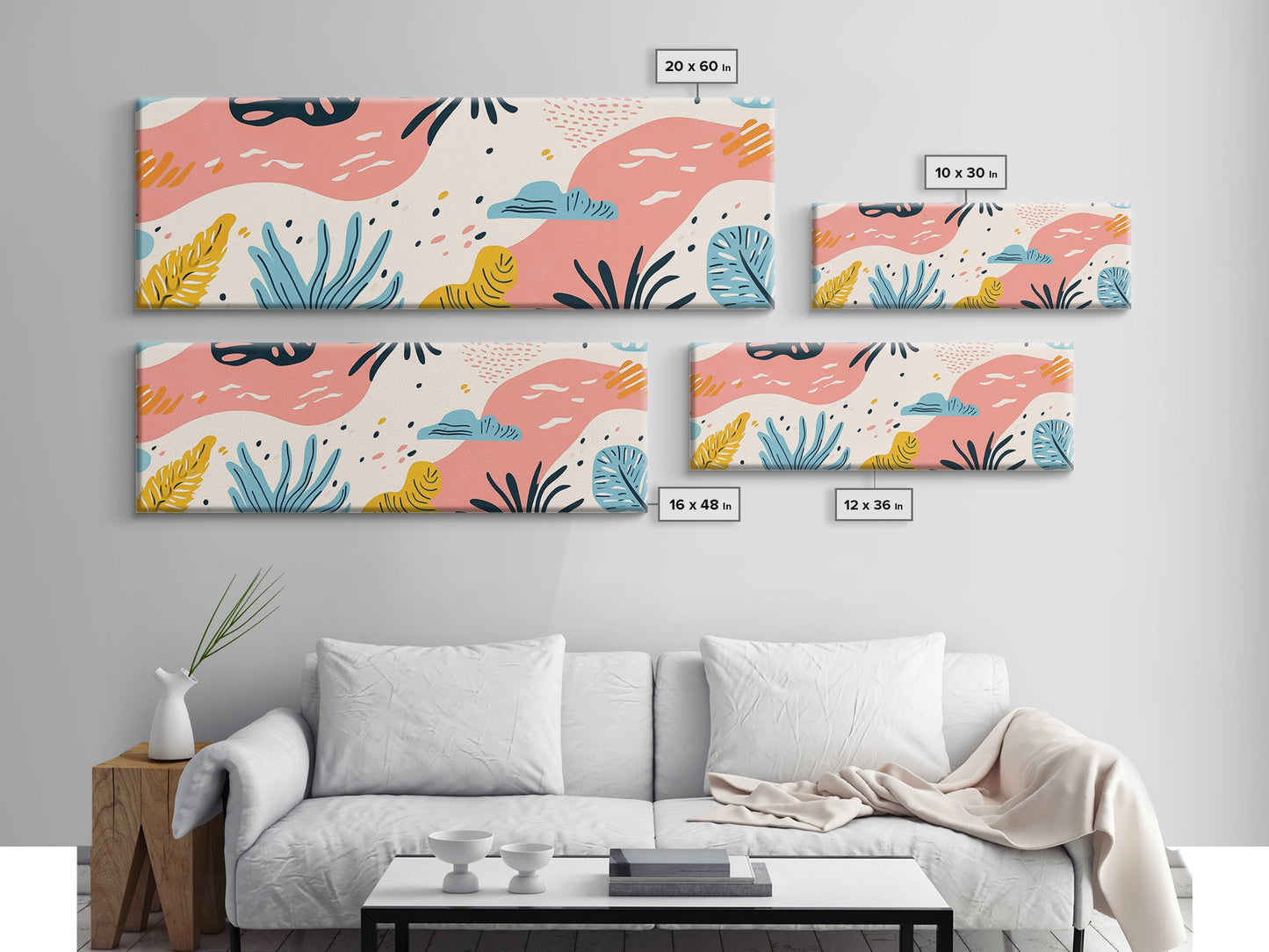 Retro Art From the 90s, Framed Canvas Print, High School Art, Abstract Extra Wide Panoramic Painting, Retro Vibes Home Decor