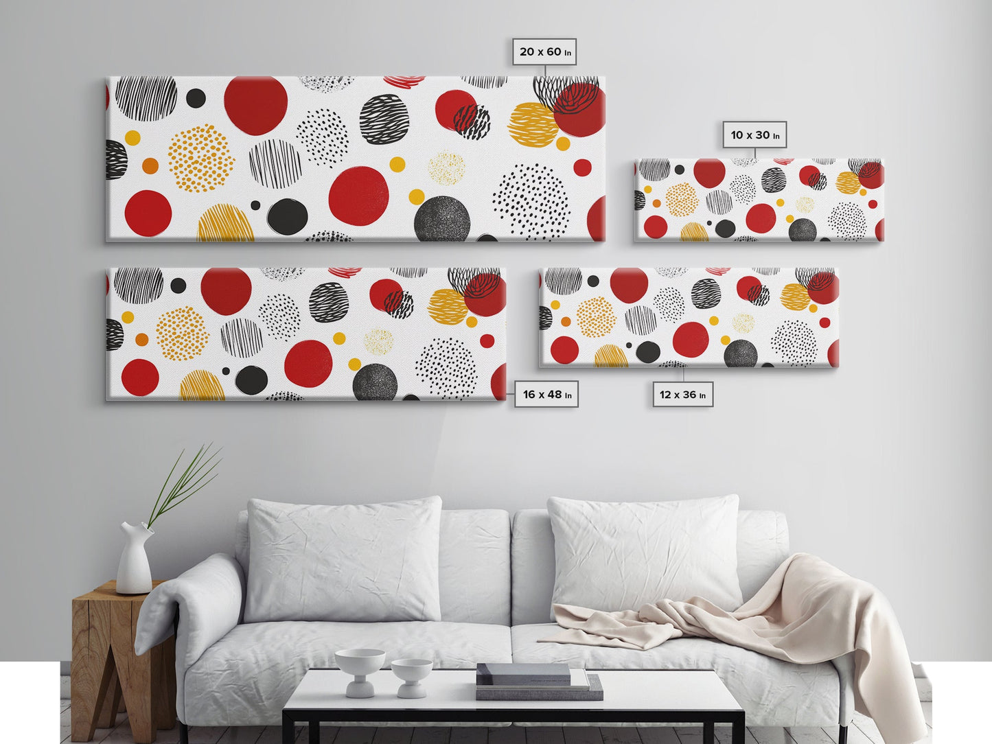 Polk Dots MCM Wall Decor, Framed Canvas, Canvas Print, Midcentury Modern Abstract Art, White Background, Eclectic Kitsch Home Decor