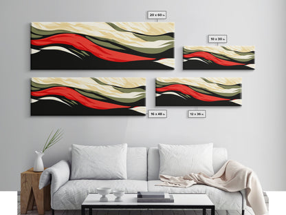 Moody Abstract Painting Print - "Waves" - Panoramic Extra Wide Wall Art, Red, black and Green Wall Art, Modern Art