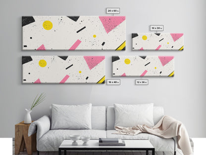 Retro Vaporwave Art, Pink Black and White Geomatric Abstract Art, Oversize Art For Large Living Room, Panoramic Painting