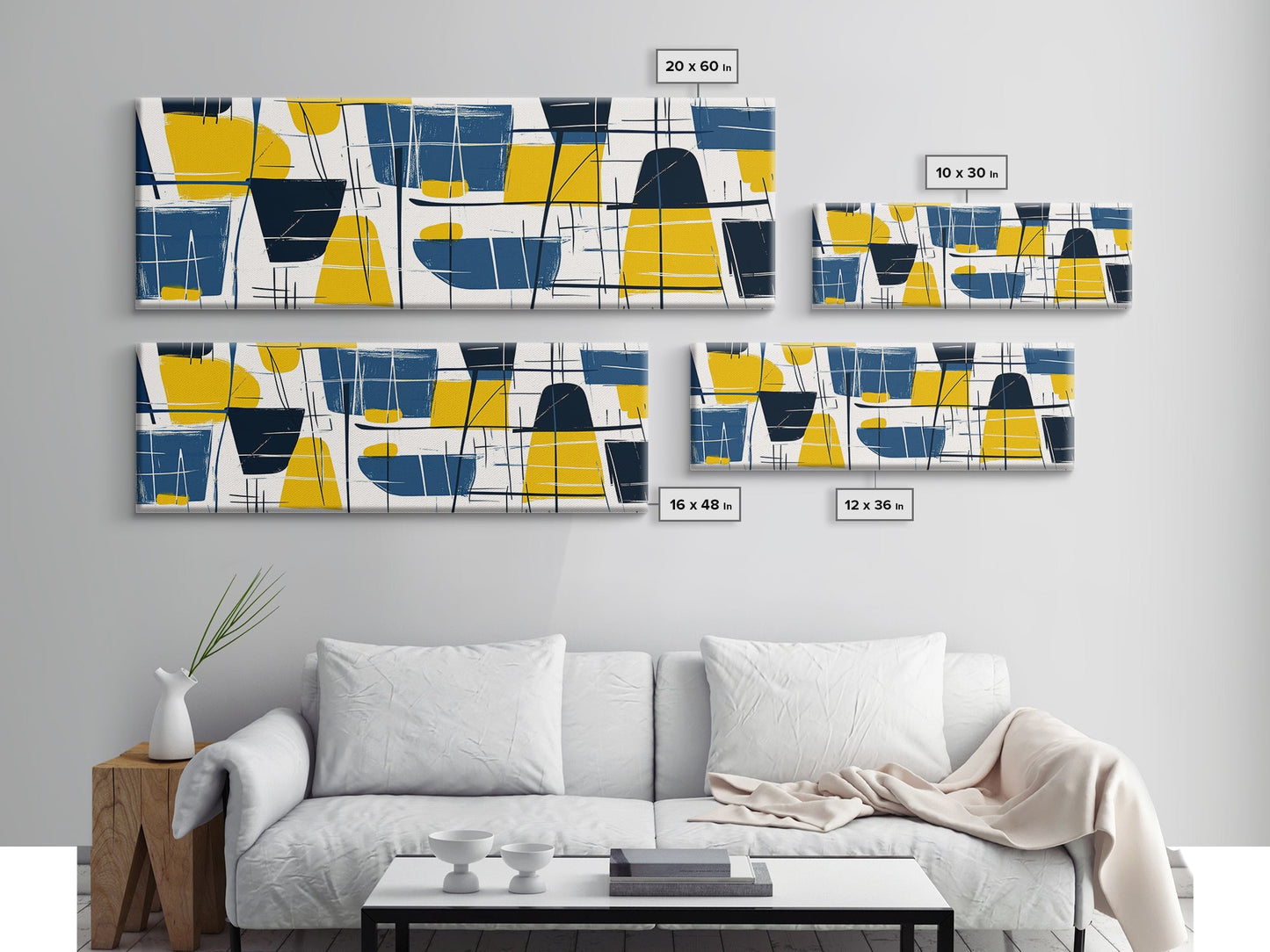 Large Colorful Abstract Painting - Blue, Yellow and Black Abstract Art - Abstract Art Large Canvas Modern Art for Above Sofa