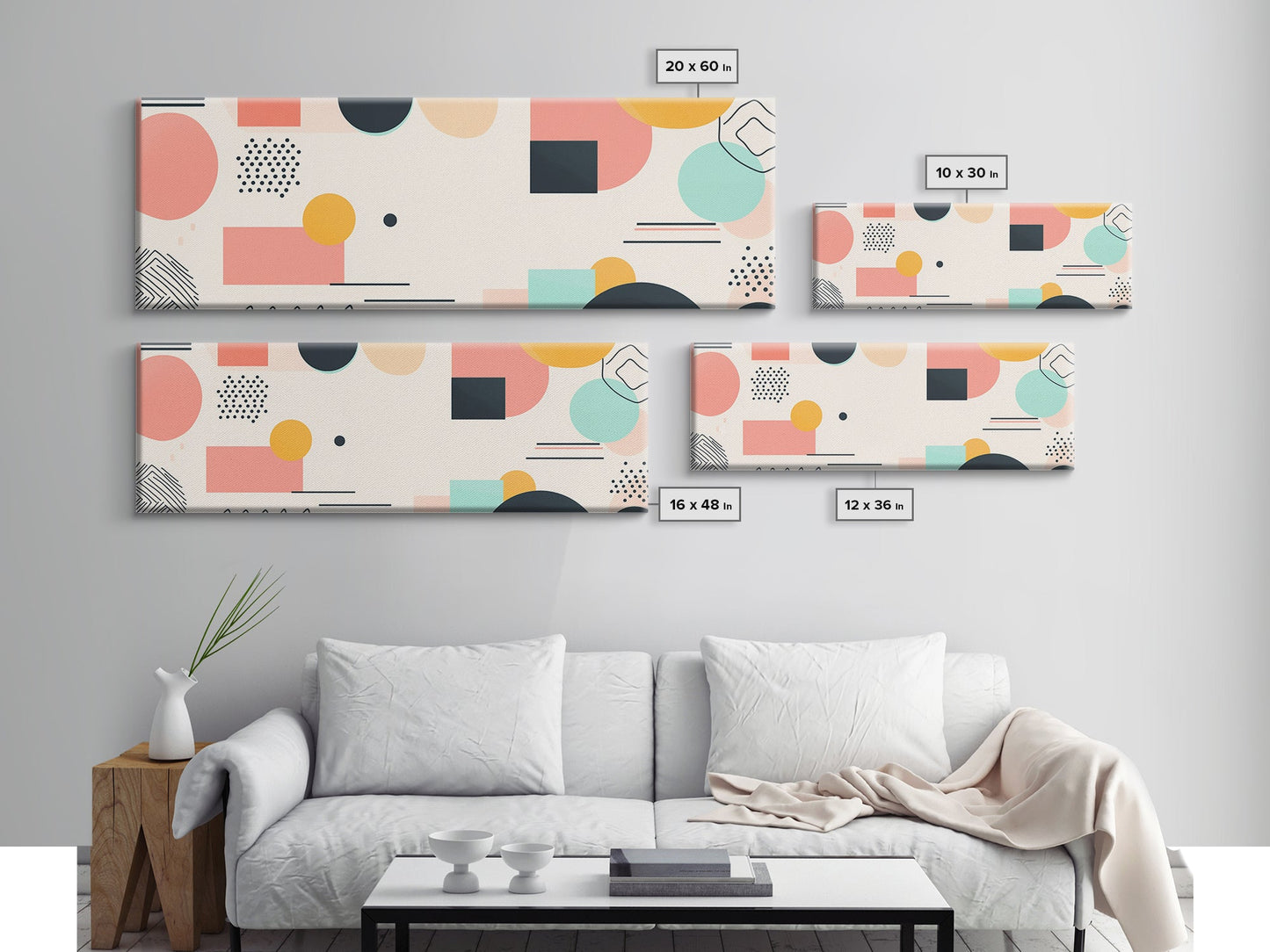 Geometric Abstract Art, Wood Framed Canvas, Canvas Art, Retro 90s Vibes Abstract Home Decor