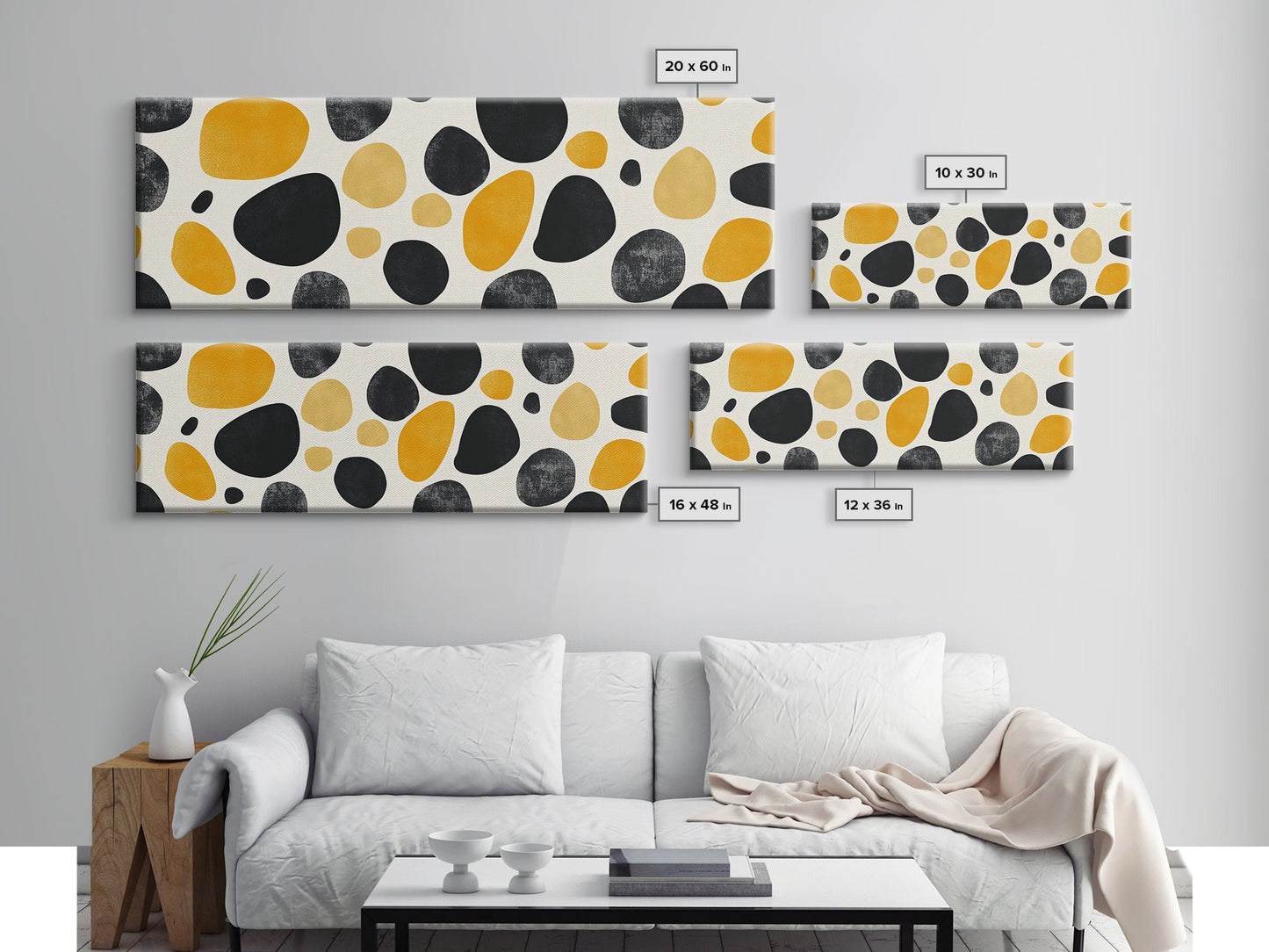 Stones In A River Bed, Frames Canvas Print, Black, Gold and White Abstract Painting Print, Modern Home Decor, Mid Century Modern Wall Art