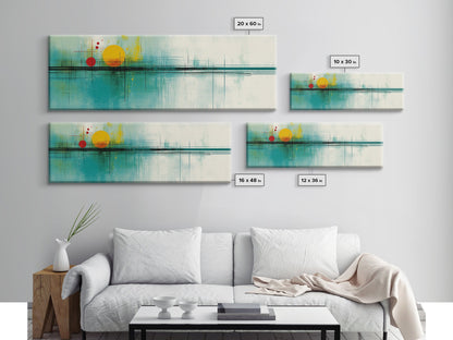 Abstract Sunset Painting Print, Panoramic Wall Art, MCM / Mid Century Modern Wall Art, Turquoise and Orange Sunset Painting, Cubism Sunset Art