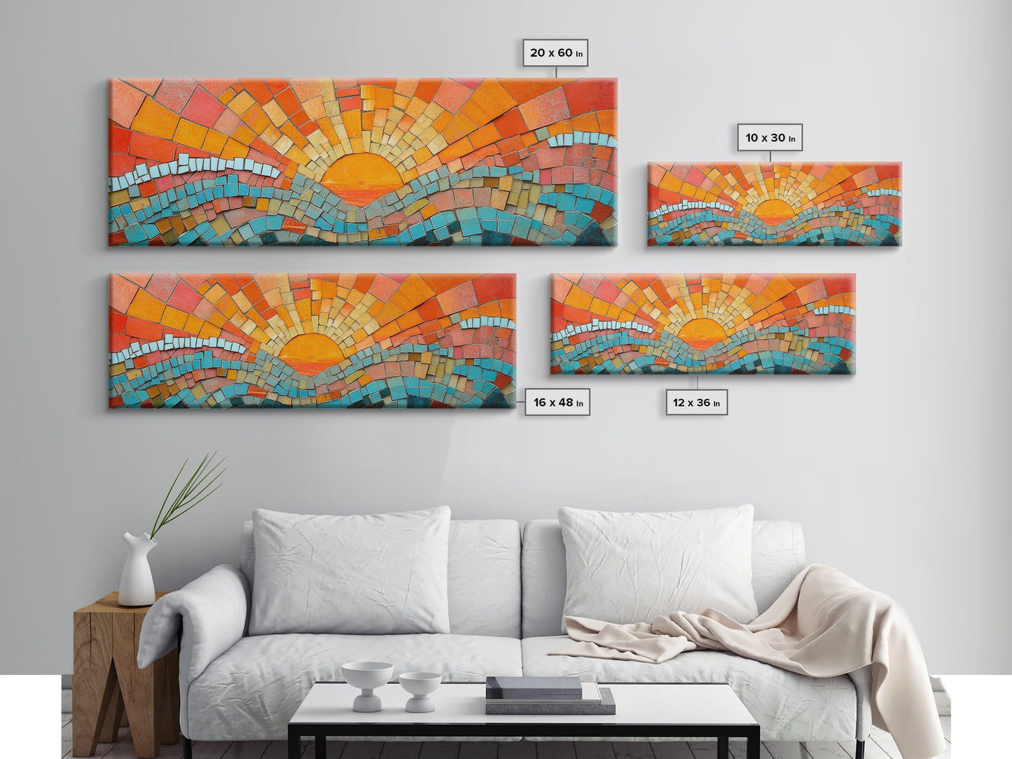 Sunset Mosaic Tiles Canvas Print - Retro Home Decor - MCM Style Wall Art - Above Sofa Canvas Art - Mosaic Artwork